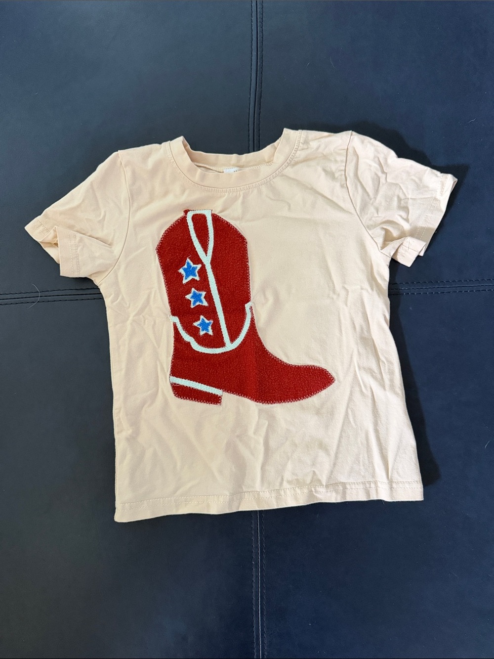 Kids Beige Tee with Red Cowboy Boot Graphic